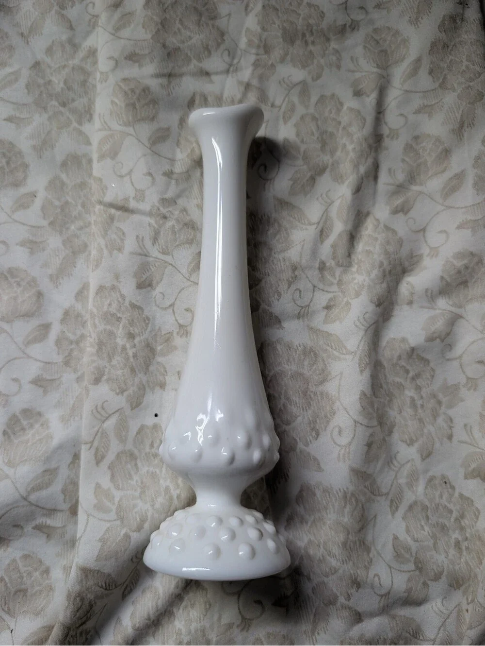 Vintage White Milk Glass Bud Vase with Hobnail Design